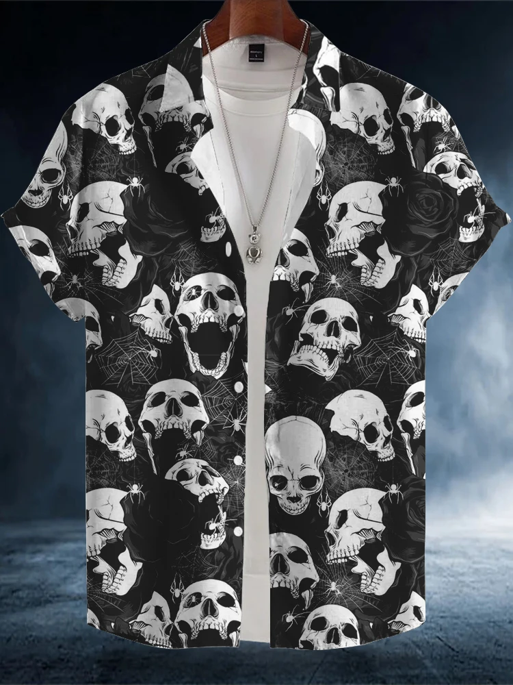 Camisa Informal De Verano Para Hombre, Moda Urbana Urbana Con Tampado De Calavera, Camisa De