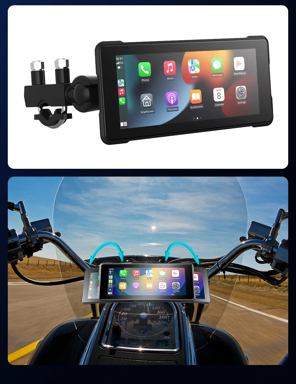 JMCQ 6,86'' Motorrad DVR GPS Navigation Drahtlose Carplay Android Auto Dash Cam IP67 Wasserdicht Dual Bluetooth Moto Monitor