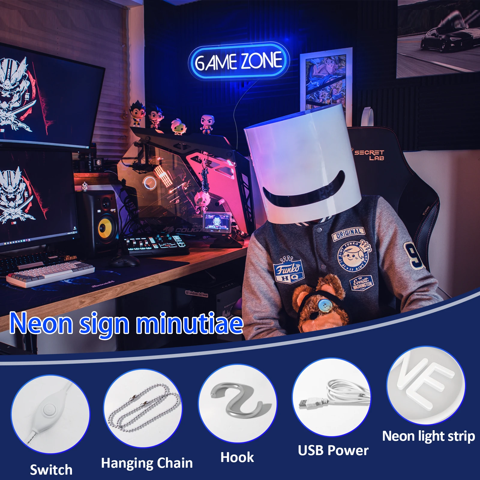 Led Game Room Neon Signs Dimmable Neon Lights for Bedroom Wall Gaming Decor Room Decor Boys Teen Kids Gifts Party Decorations