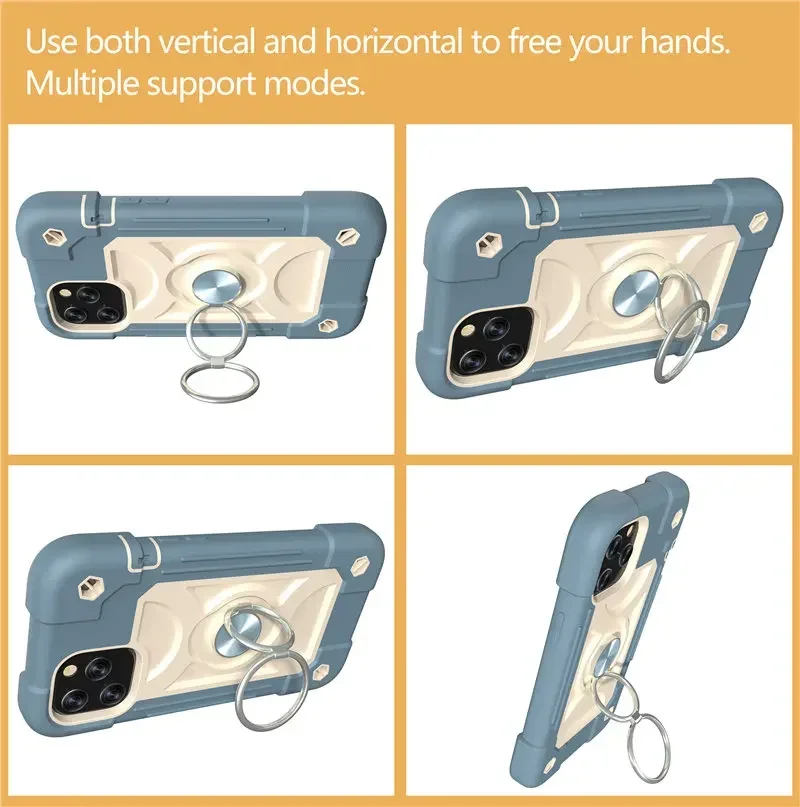 Colorful Rugged Armor Bumper Shockproof Phone Case with Ring Holder