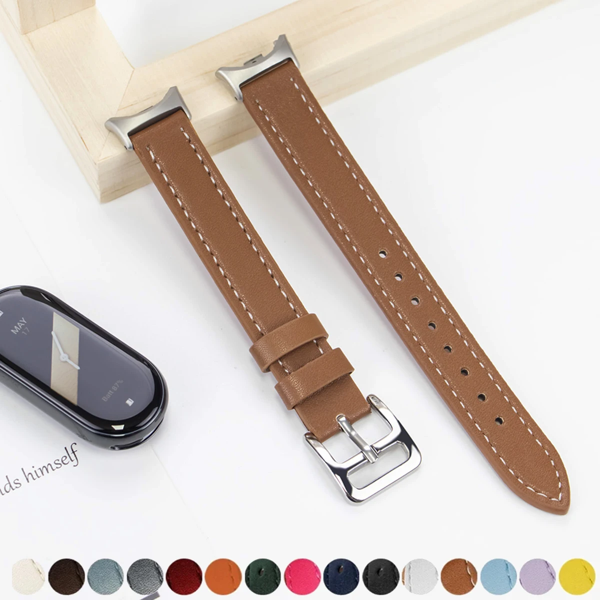 Premium Leather Wrist Strap for Mi Band 8 – Elegant Replacement Sports Bracelet