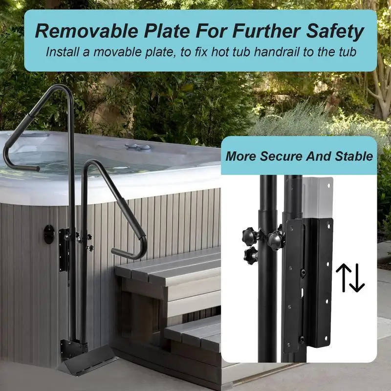 Hot Tub Handrail Non-Slip Spa Side Handrail 600Lbs Capacity Hot Tub Handle Bar With Slide-Under Mount Base Adjustable Height