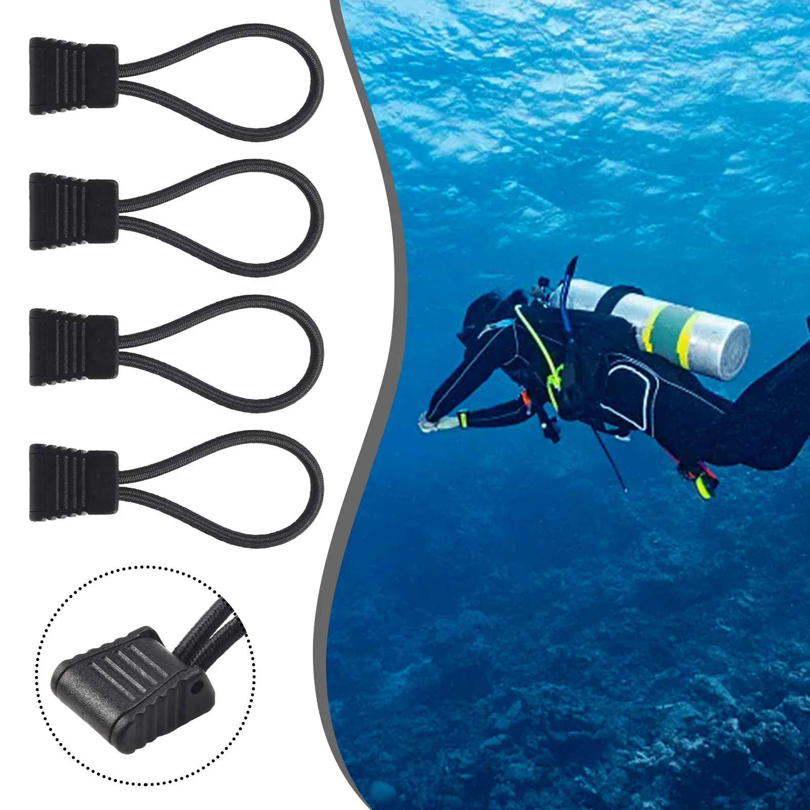 4pcs Scuba Diving Hose Retainer Rope Clip Holder Elastic Rope Bungee Diving Snorkel Attachment Rope Dive Diver Accessories Parts