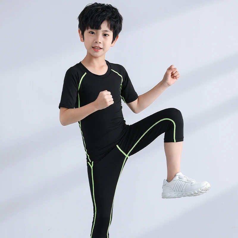 Kid Running Compression Sweatpants Gym Jogging Leggings Basketball Football Shorts Fitness Tight Outdoor Sport Clothes 826+825