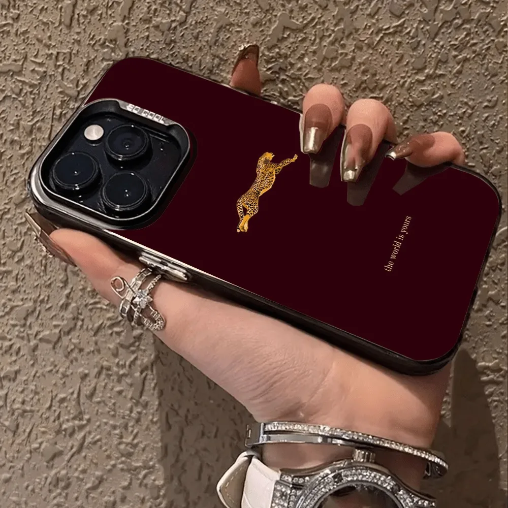 Chic Leopard Print Wine Red Patterned Phone Case