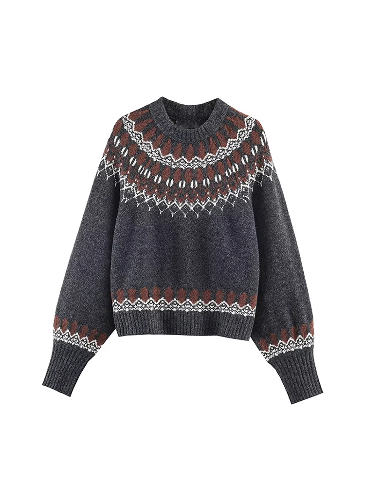 2025 Women's Knitted Sweater Chic Printed O-neck Long Sleeve Casual Loose Sweaters Winter New Elegant Trendy Female Clothing