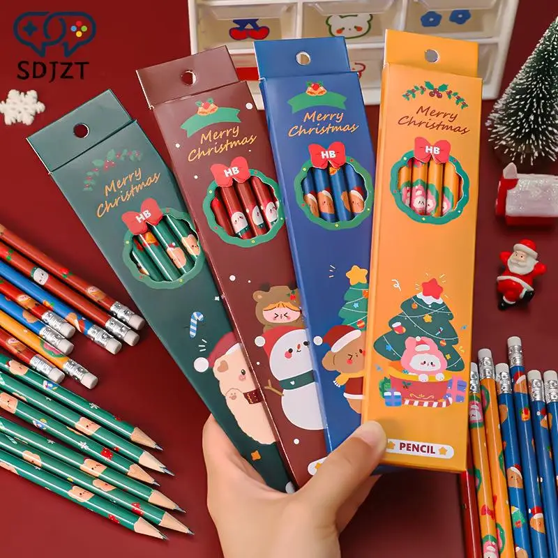 

1 Set 6 Piece Christmas HB Stationery School Office Supplies Student Gift Prize Creative Kawaii Pencil