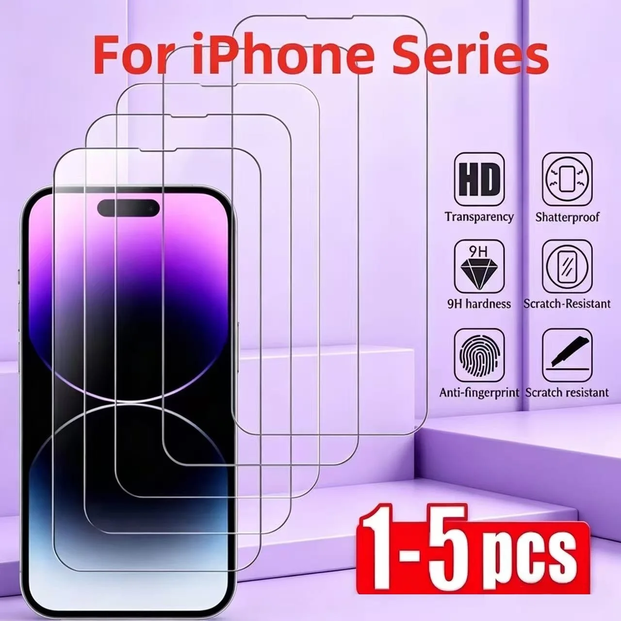 1-5Pcs Tempered Glass for IPhone 17 16 15 14 13 12 11 Pro Max Screen Protector for IPhone7 8  15 17 Air 16Plus X XS XR