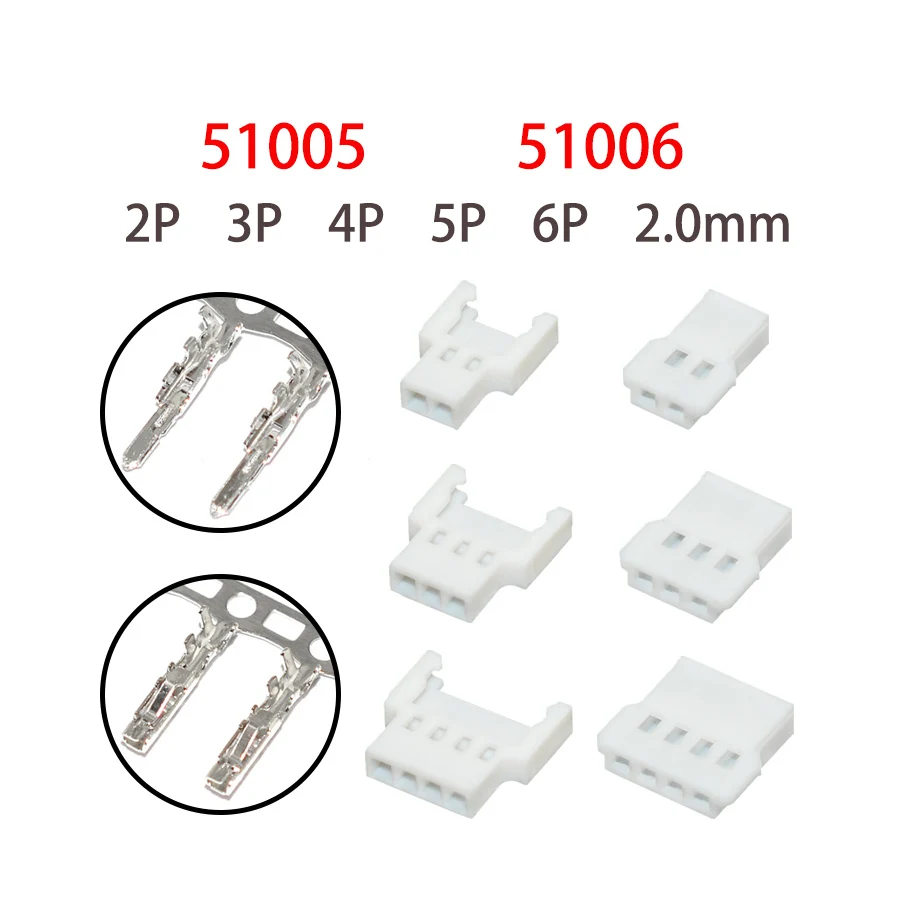 51005 51006 MX2.0 2.0mm Connector Socket Pin Header Male Female Socket Terminal 51005 51006 mx2.0 2p 3p 4p 5p 6p pin