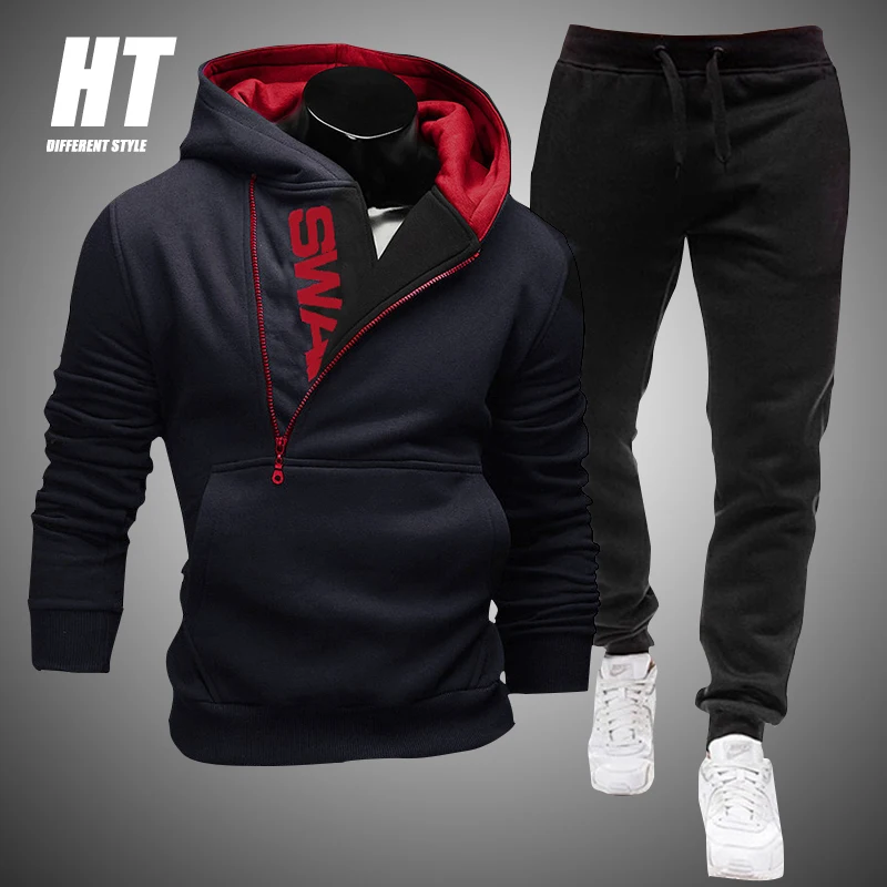 Para Hombre, Sudadera con Capucha y Cremallera a Juego de Pantalones, Conjunto  Deportivo Liso con Estampado 4XL, Ropa para Correr|Conjuntos para hombres|  - AliExpress