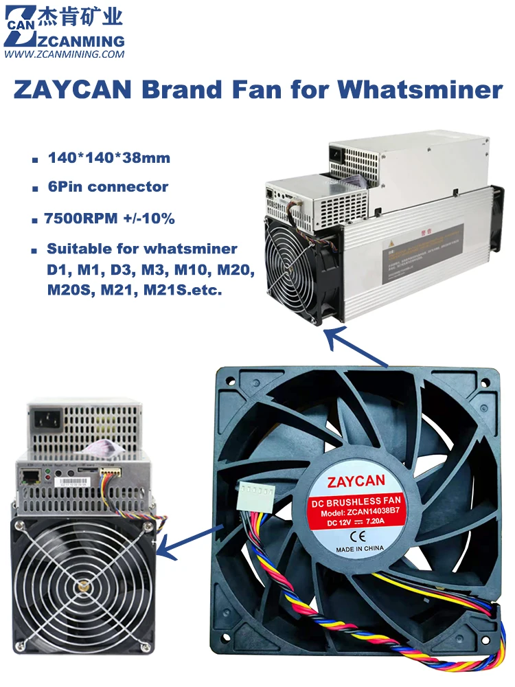 Whatsminer M10 M20 M21 Fan 6Pin140x140x38mm 7500RPM DC12V M30 M31