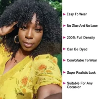 Perruques Afro crépues bouclées avec frange 200% densité brésilienne Remy cheveux humains pleine Machine faite perruques courtes Afro bouclés perruques pour les femmes 2