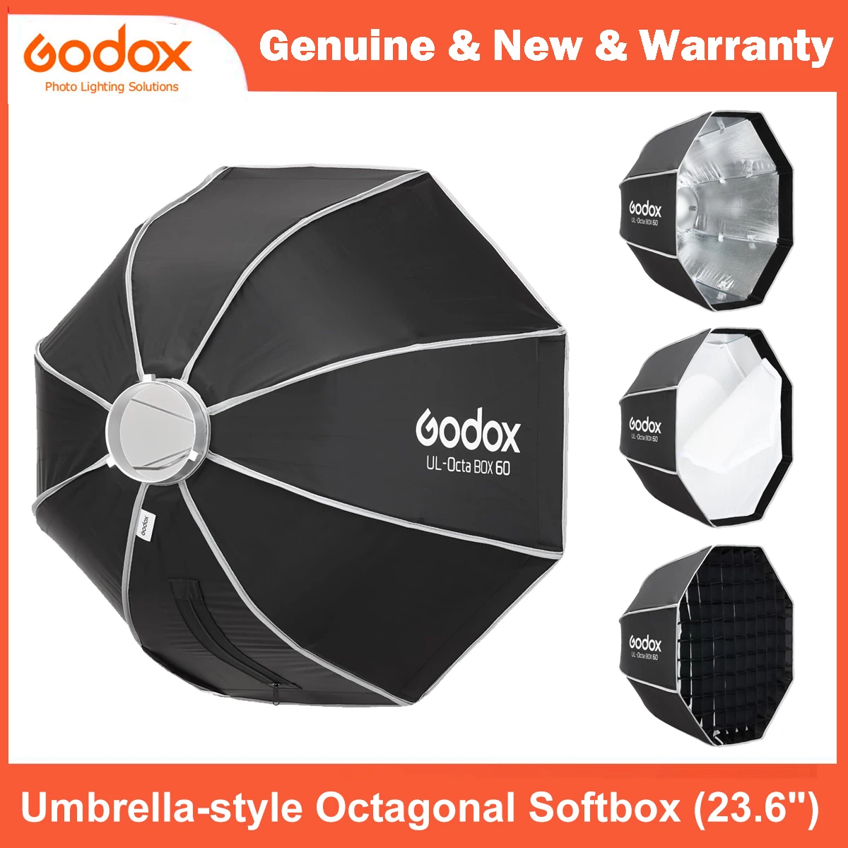 Godox 퀵 릴리스 접이식 우산형 팔각형 소프트박스(보웬스 마운트 23.6인치)..