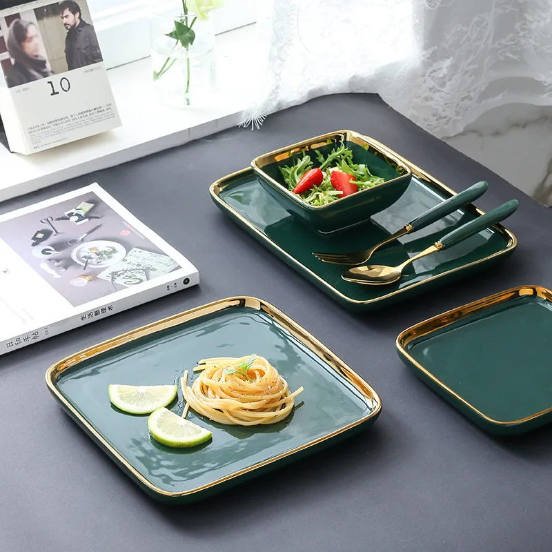 Modern Luxury Dark Green Ceramic Dinner Plate Dinner Cooking
