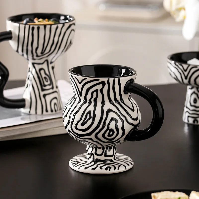 핸드페인팅 빈티지 하이피트 컵 모델룸 장식 커피잔 받침 홈 디저트 아이스크림 컵 볼 디스플레이 티 세트