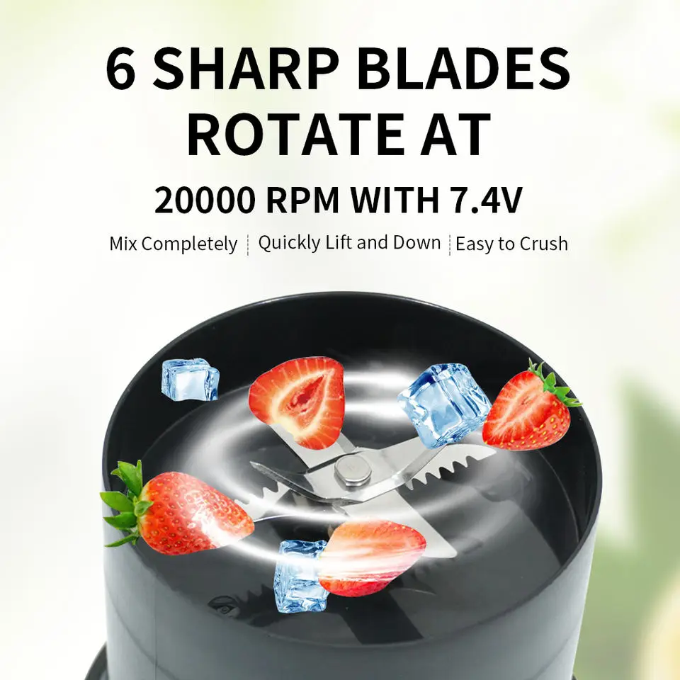 Portable Blender 460ML Mixeur Wireless Rechargeable Large Capacity Electric Black Juicer Cup Fruit Mixer Juicer With Straw 4