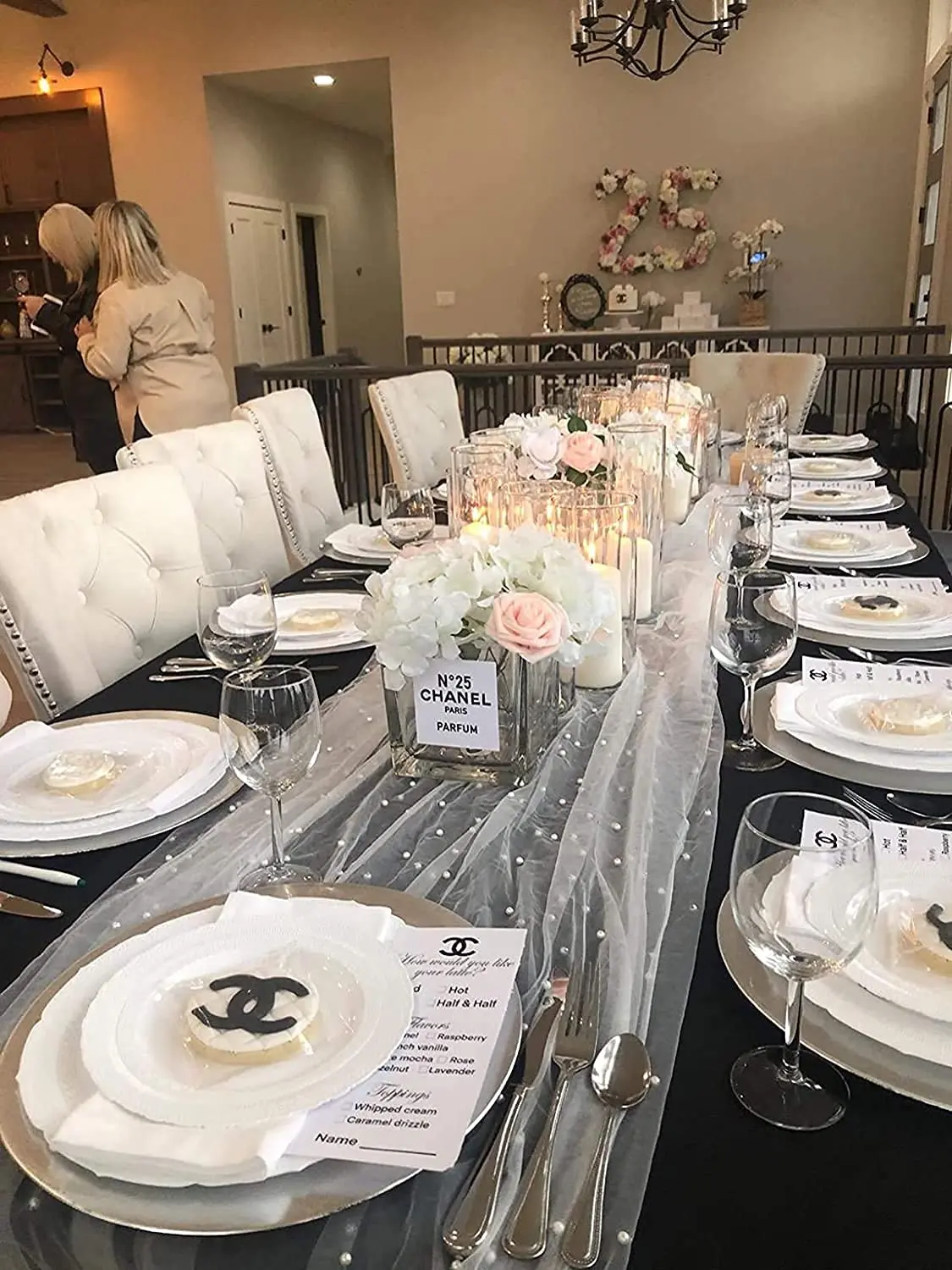 Runner Da Tavola In Tulle Perlato 80x300 Cm – Tovaglia Lunga Con Paillettes, Per Matrimoni E Feste, Morbido