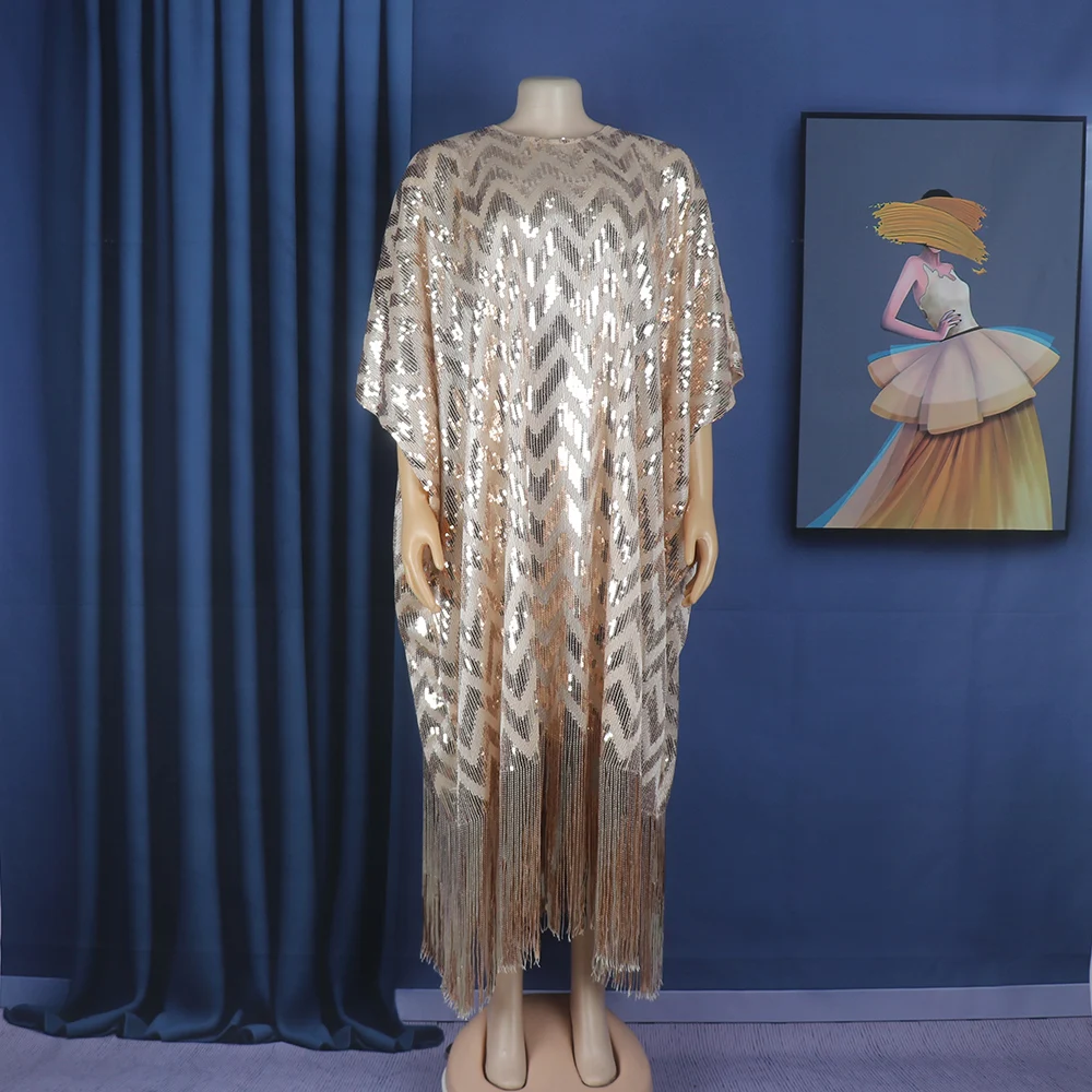 African women\'s sequins large swing skirt beads skirt fashion whiskers sequins