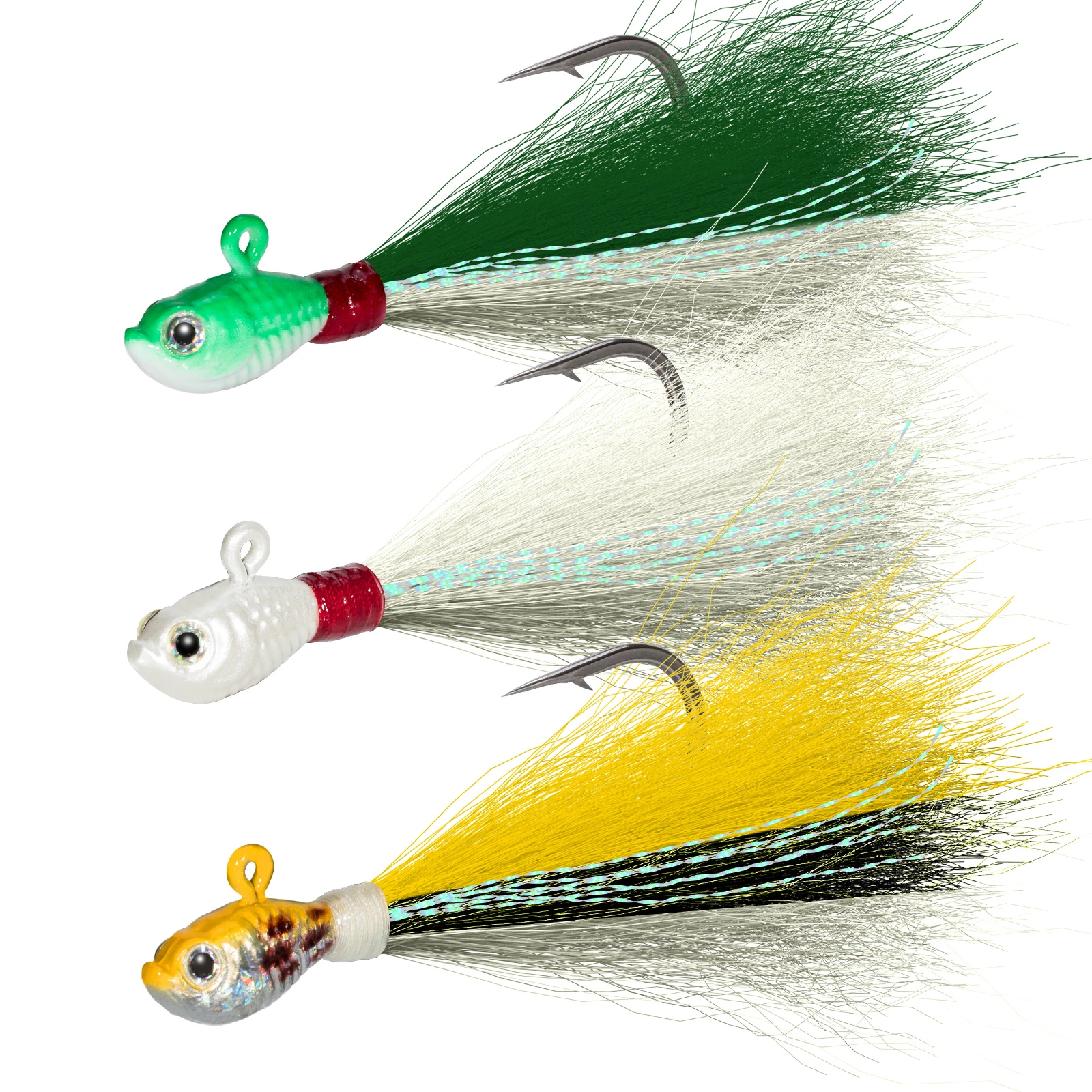 5PCS Bucktail Jigs Fluke Lures Lead Teaser Jig Head Fishing Lures Bass 1/4-2oz 