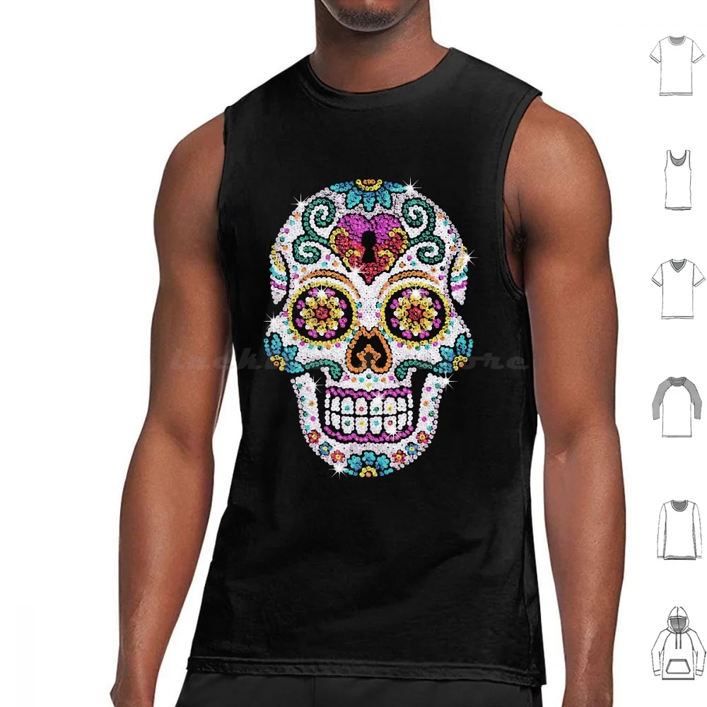 

Алмазные блестящие украшения в виде черепа из сахара, бриллиантовые вершины, печать хлопка, череп из сахара, День мертвых, череп из темного сахара