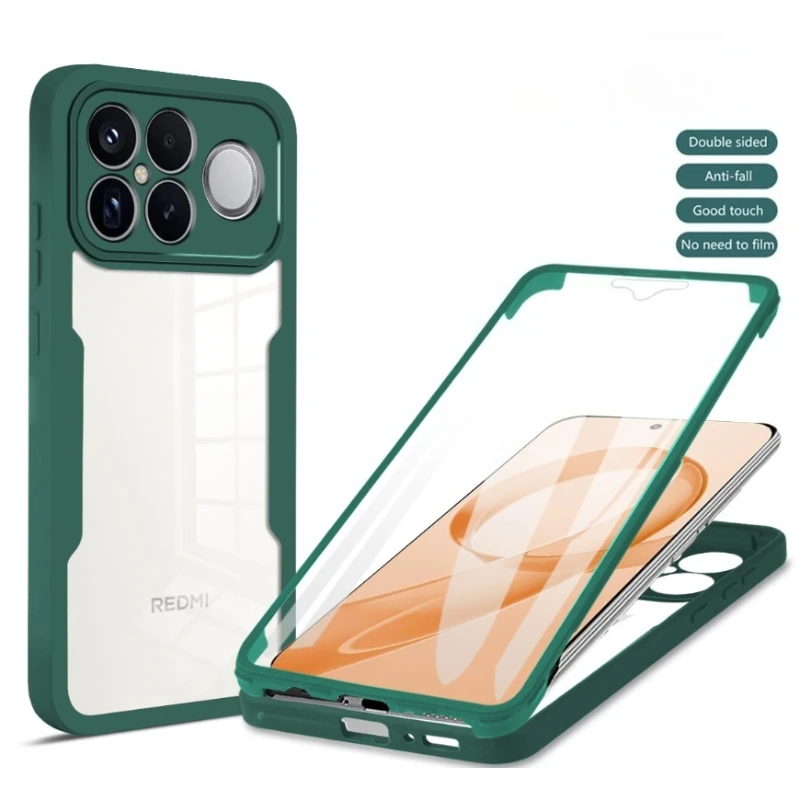 360° Full Coverage Transparent Acrylic Back Case with Shockproof Soft Frame Cover