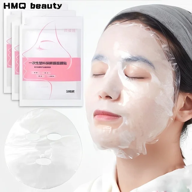 500/100pcs Disposable Face Plastic Film Full Cleaner Mask Neck Stickers Paper Transparent PE Masks Wrap Facial Care Tool Beauty 1