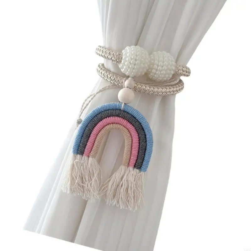 2Sets Rainbow Tasseled Curtain Tiebacks,Curtain Holders With Clip Children Room Decorative Hooks X3UC