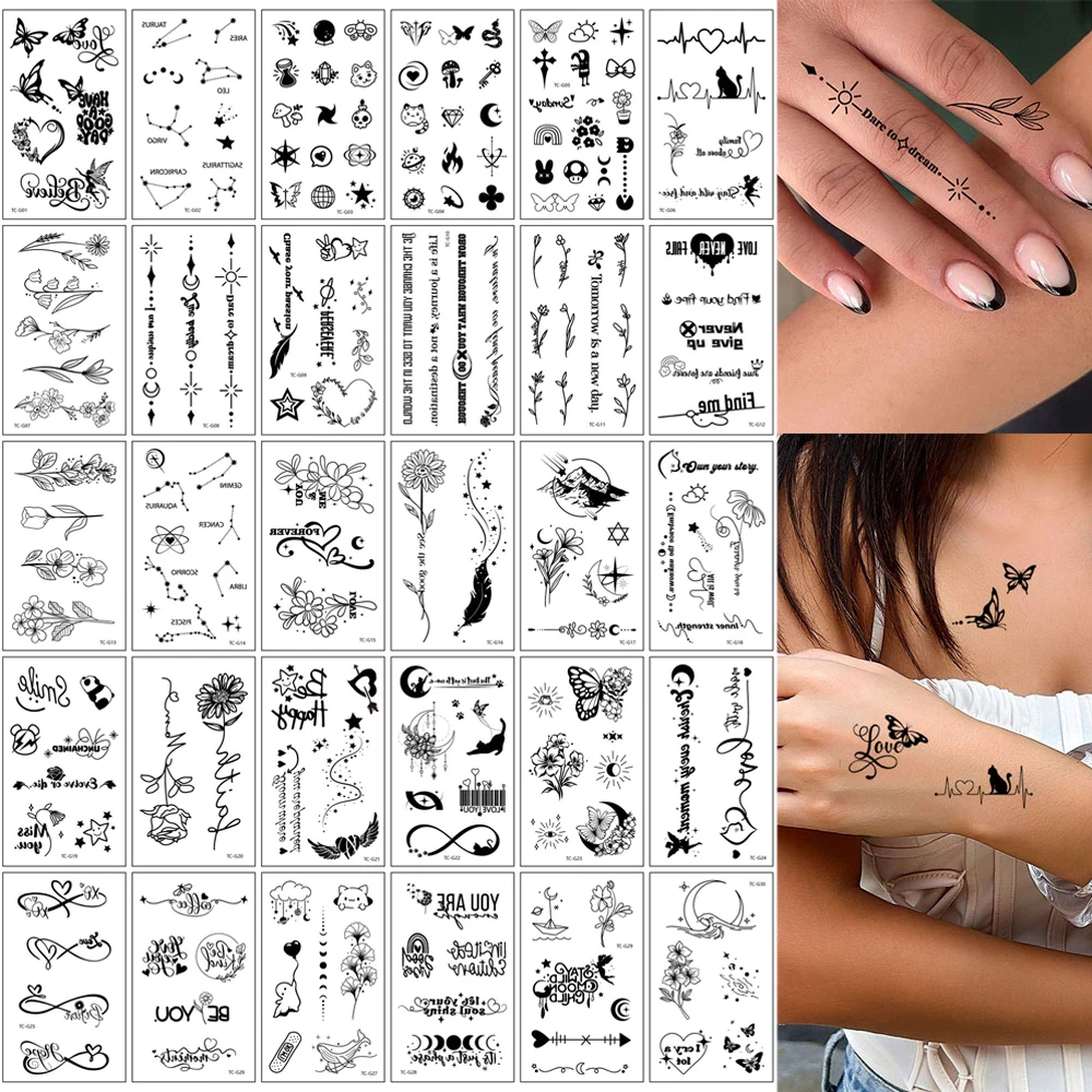 30 Tatuaggi Temporanei Con Parole E Linee - Adesivi Per Corpo E Collo - Per Bambini, Adulti, Uomini E Donne - Facili Da Applicare