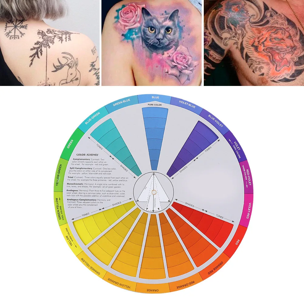 Tattoo Color Wheel Paper Card Pigment Mixing Guide Eyebrow Tattoo Accessory 23cm Dia for Artists Beginner