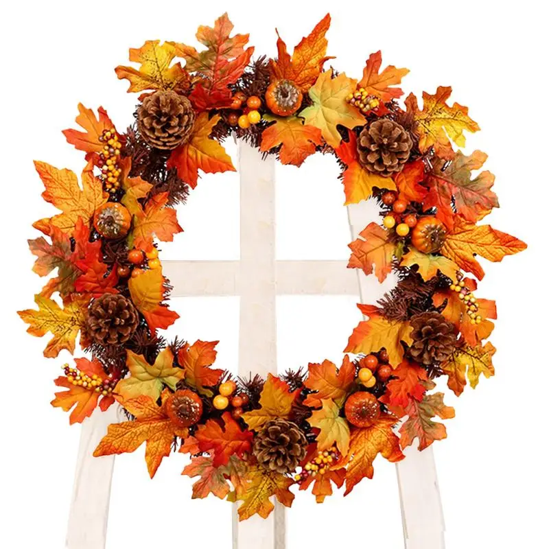 

Fall Door Wreath Front Door Harvest Decorations Farmhouse Home Wall Window Festival Wedding Decor Rustic Round Wreaths Wall Hung