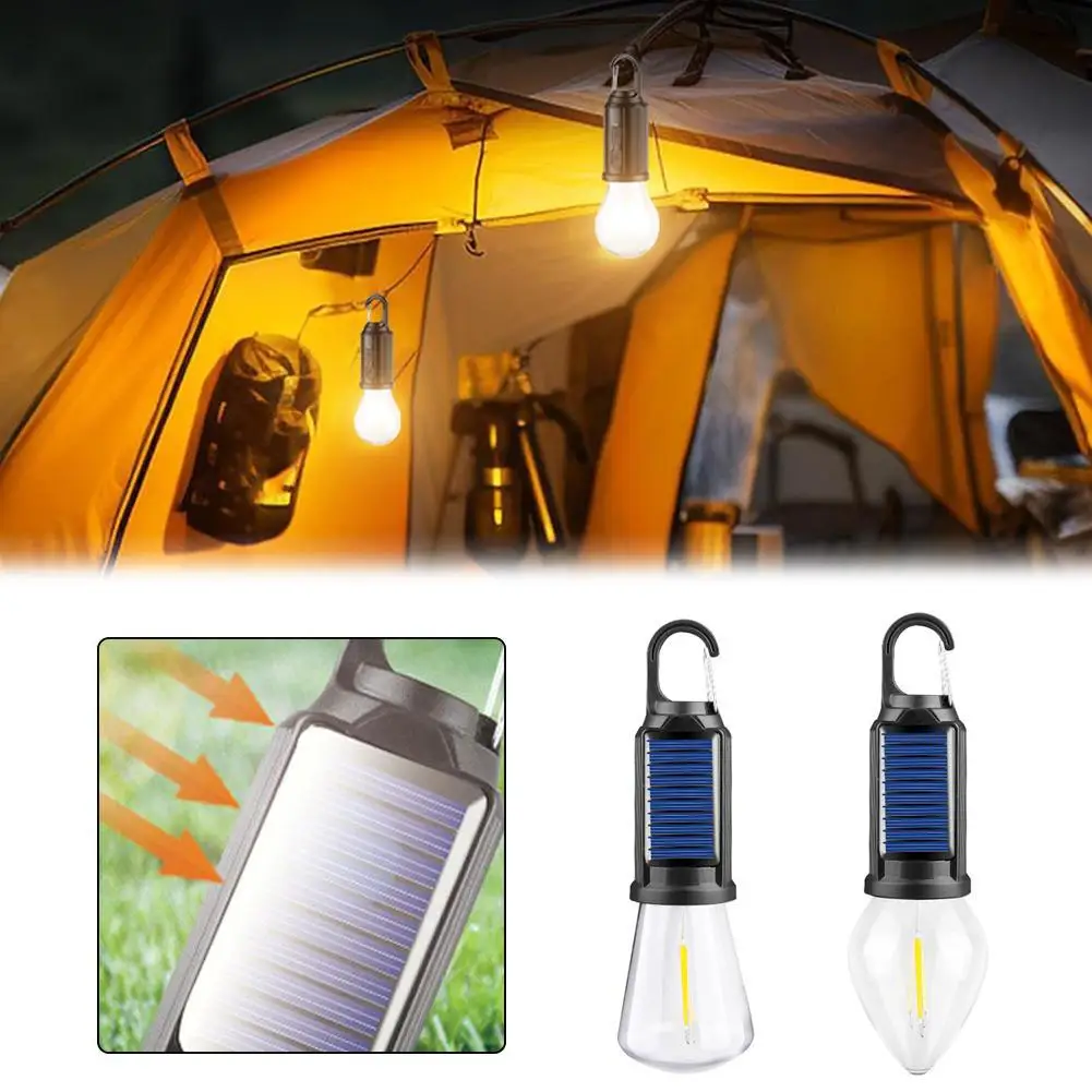 LED Camping Light Solar Portable Energy Camping Lamp Night Light With Lights Tent Emergency Outdoor Hook 3 Modes Waterproof F6Y3