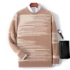 New Autumn Winter Thick Warm Cashmere Sweater Men's Round Neck Knitted Pullover 100% Merino Wool Contrasting Menswear 3