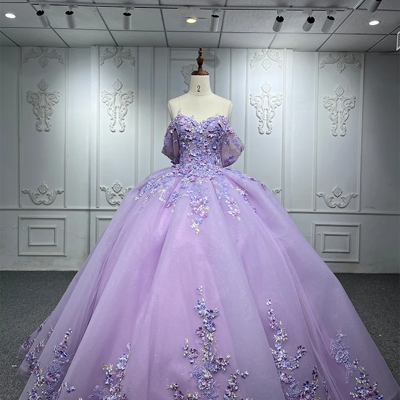 Princess Purple Evening Dresses Ball Gown Quinceanera Dress 2022 Flower Off The Shoulder Bow Lace Up DY9949 Vestidos De Fiesta 10