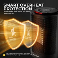 Портативный настольный электрический обогреватель, 80 ° Осциллирующий керамический вентилятор PTC мощностью 1200 Вт для спальни, офиса, внутреннего отопления, черный — изображение 2