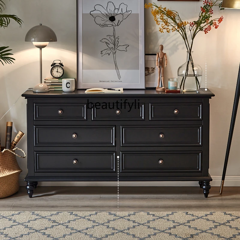 

American-Style Black Fifth, Seventh, Ninth Chest of Drawers Modern Solid Wood Small Apartment Bedroom Hallway Bedroom Storage