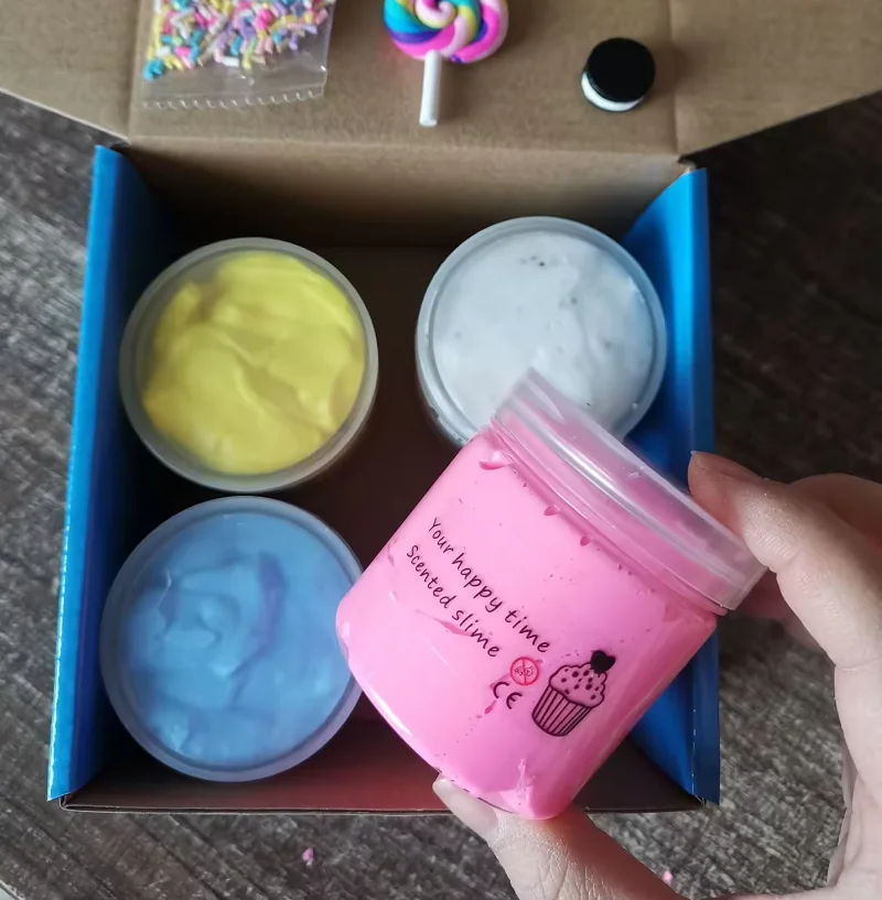 Kid Custom Diy Butter Fluffy Slime Kit Ice cream Shape Color Sensory Scented Fruit Premade Soft Stretchy Stress Relief Toy Gift 6