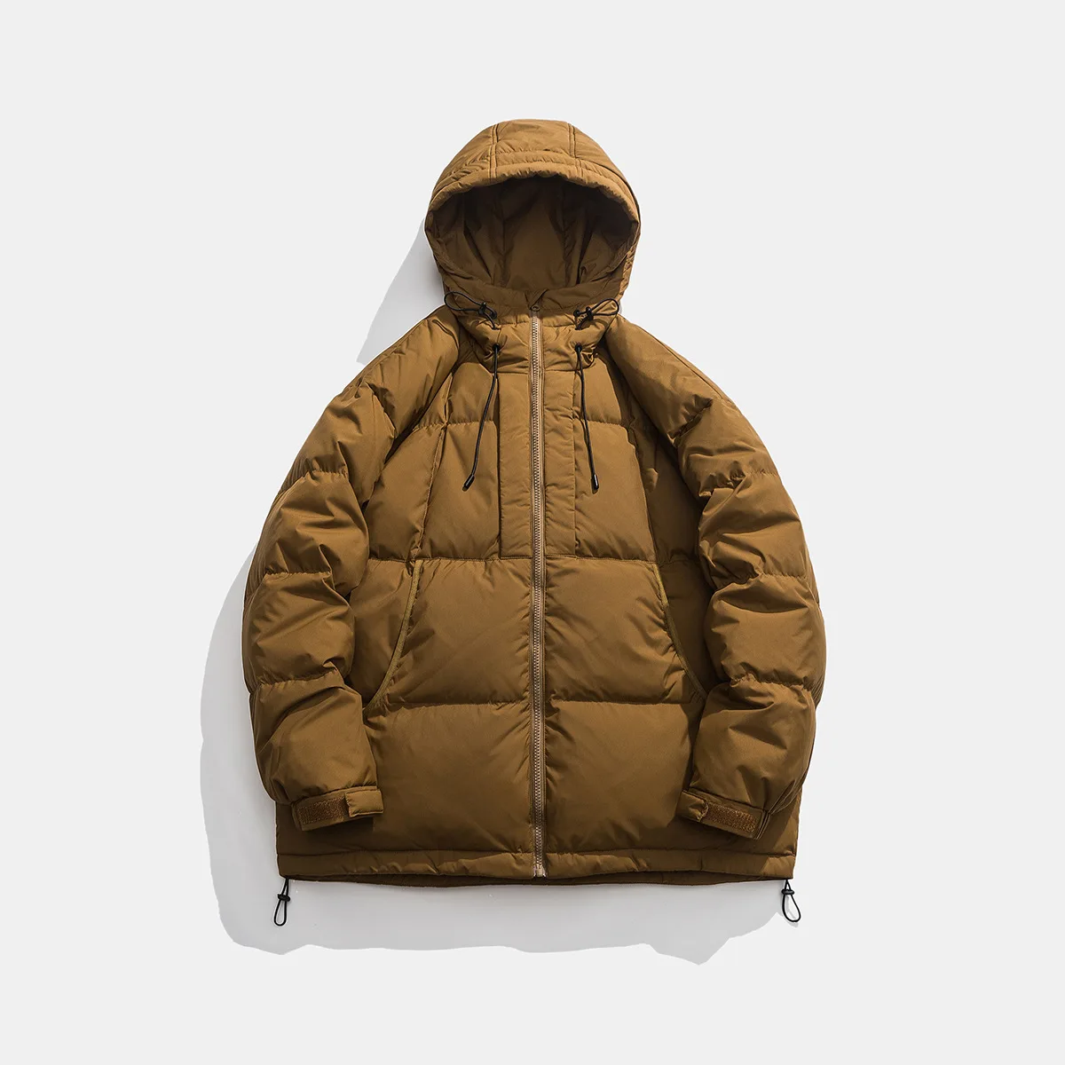 Vintage winter Japanese outdoor workwear hooded versatile trendy down jacket couple solid color jacket