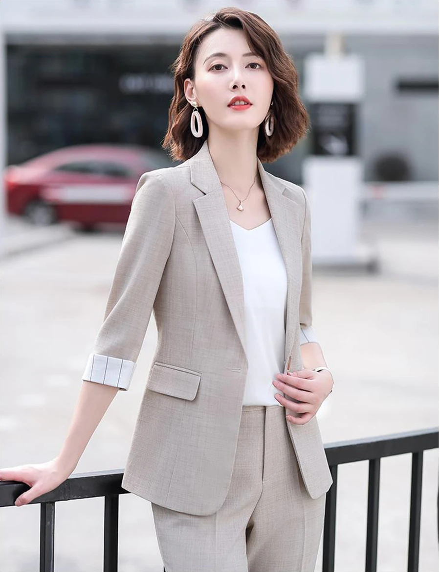 women's short suit set OL Spring Set Half Sleeves Pink One Piece Blazer Coats +Office Straight Capris Pants 2 Piece Suit Work Wear Plus Size 4XL Outfit ladies pant suits