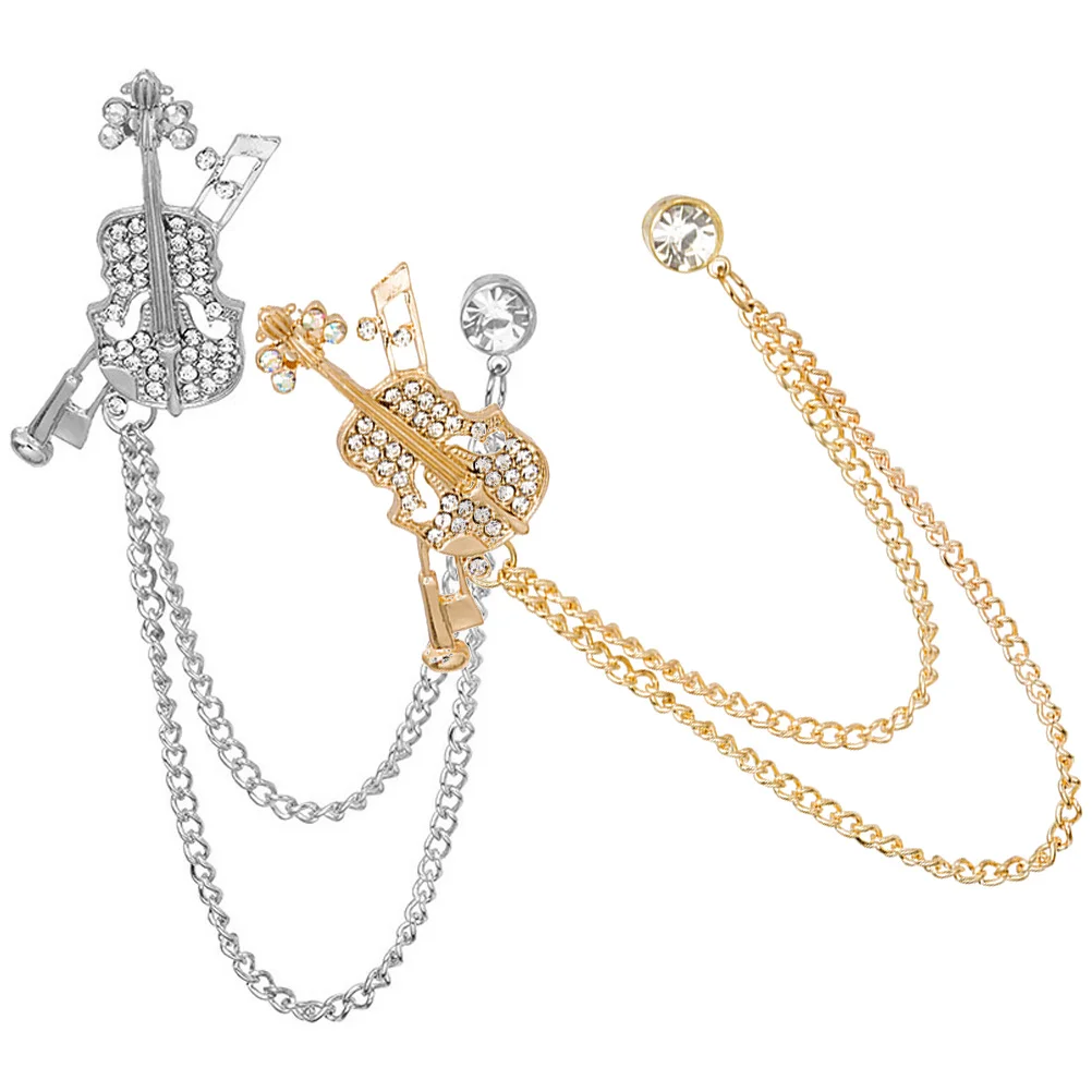 

Cartoon Crystal Sparkling Diamond Musical Instrument Violin Brooch Collar Pin Badge Accessories Gift 2 Pack (gold + Silver)