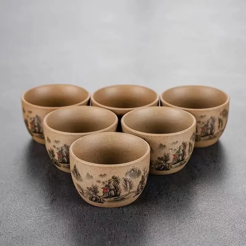 Rough Pottery Hand-painted Tea Cup Kung Fu Tea Set Accessories Manual Cup Gaiwan Ceramic Cups and Mugs Kettles Yixing Teapot