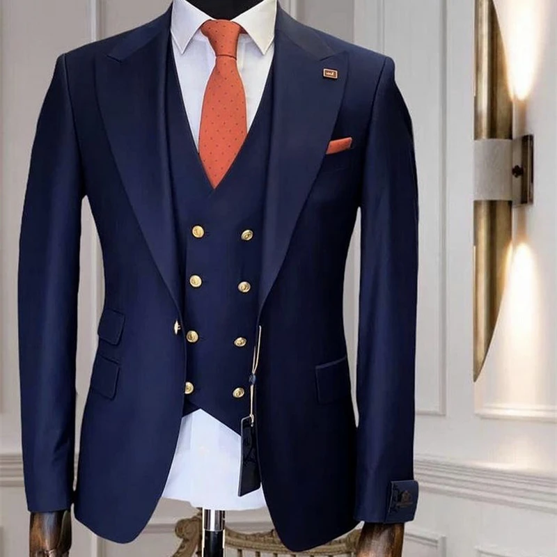 

Business Italian Suits for Men Wedding Groom Tuxedo Navy Blue Prom Party Slim Fit Gentleman Custom Made Blazer 3 Pieces 2023