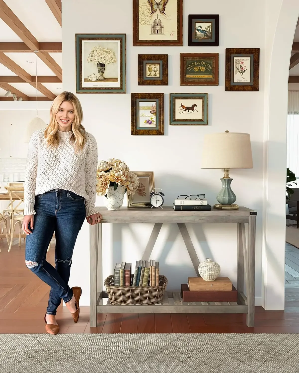 Table - Wood Console Table with Shelves, Farmhouse Sofa Table for Entryway, Living Room, Hallway, Grey 4