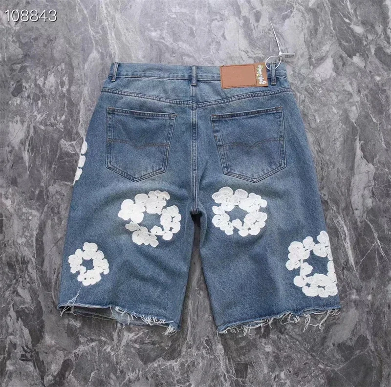 

Top Quality Kapok Denim Embroidered Jeans Shorts Men Women Washed Demon Slayer