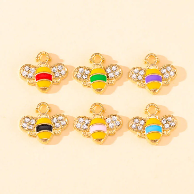

20Pcs 15*13mm Cute Enamel Tiny Bee Charms Zircon Golden Color Pendant for Jewelry Making Earrings Dangle Bracelets Accessories