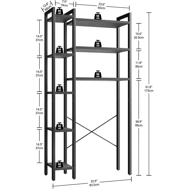 Over The Toilet Storage , Mass-Storage Side Storage Open Rack, Freestanding Bathroom Organizer Space Saver, 2