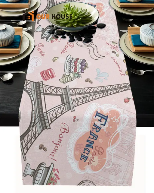 Pink Paris British Style Wedding Home Party Table Runners Coffee Table Decor Placement for Kitchen Dining Table Mats