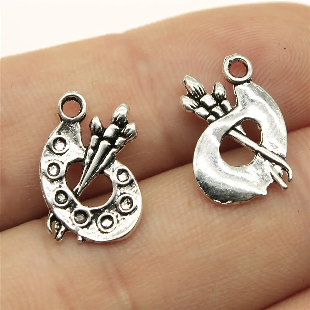WYSIWYG 40pcs 16x12mm 매력 플레이트 수채화 물감 트레이 골동품 실버 컬러 펜던트 DIY 만들기 결과 수제 보석