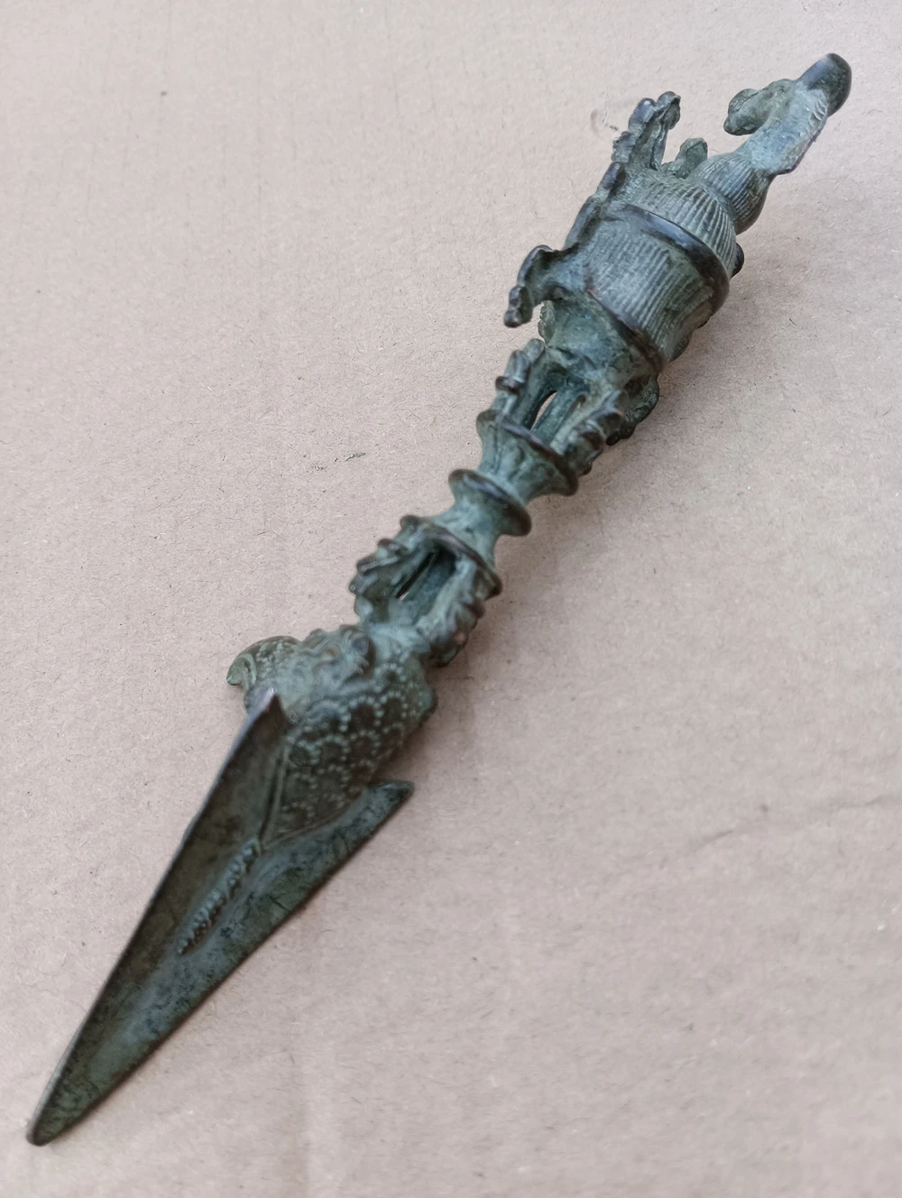 

Vintage Tibetan Buddhist Bronze Phurpa Dorje Phurba Kapala Horse Head Wand Talisman Horse Head Talisman
