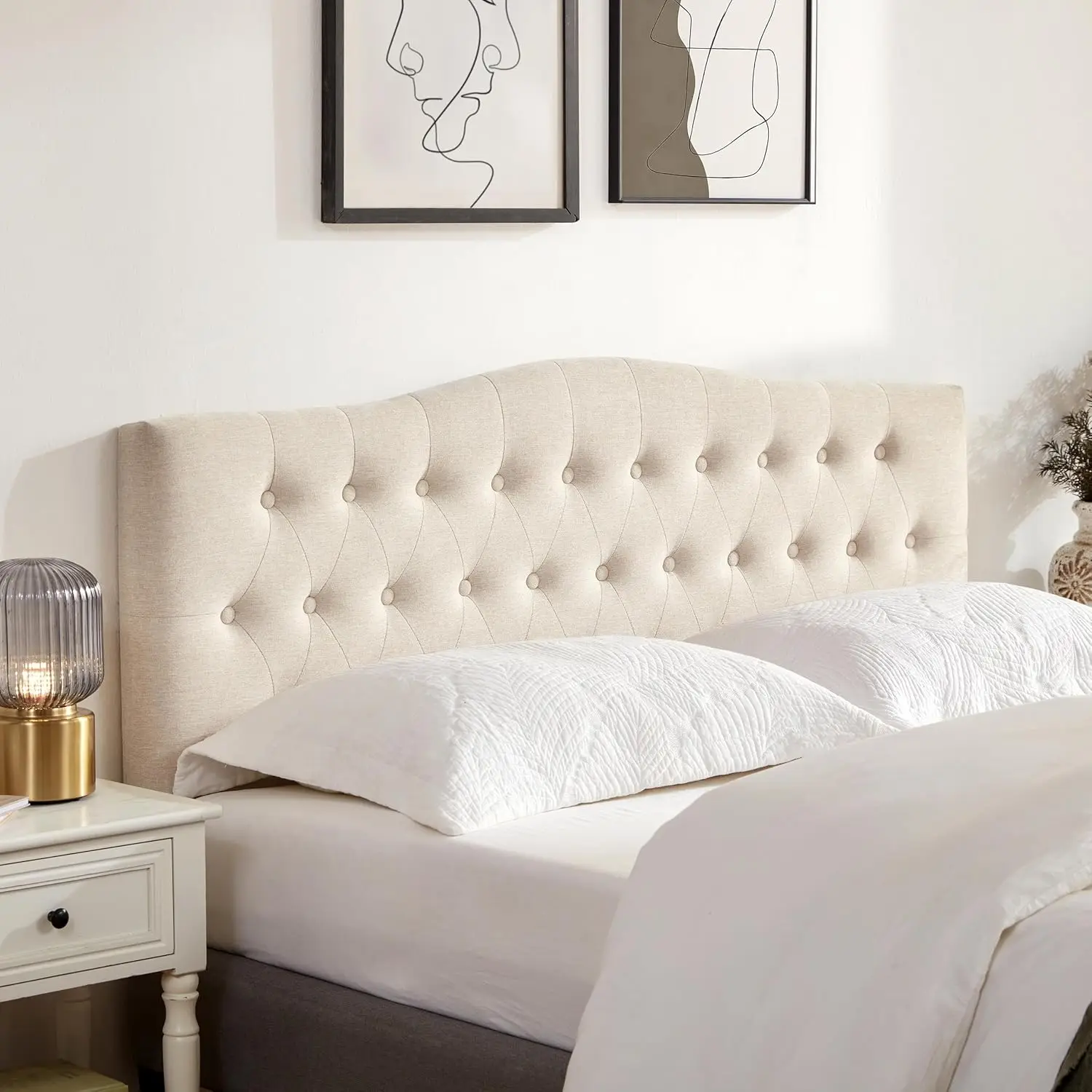 Upholstered Headboard Queen Size, Sturdy and Durable Solid Wood Bed headboard, Fabric Headboard Adjustable Height from 37
