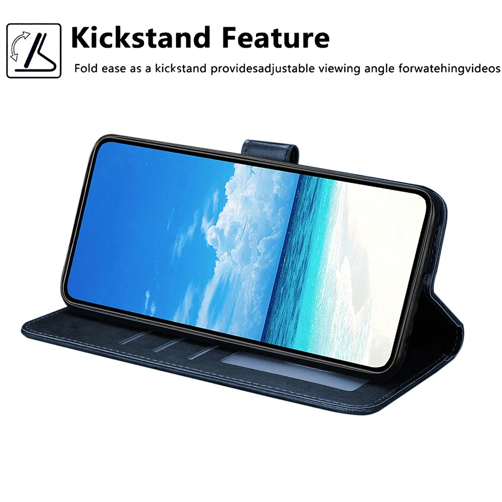 Litchi Leather Flip Wallet Case with Back Cover